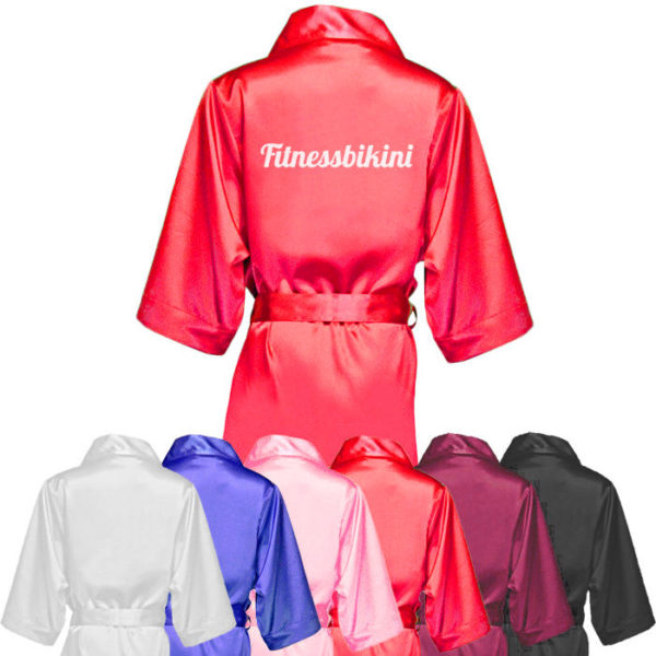 Атласный халат «Fitnessbikini» для фитнес-бикини (красный)