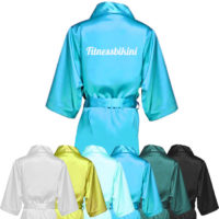 Атласный халат «Fitnessbikini» для фитнес-бикини (светло-голубой)